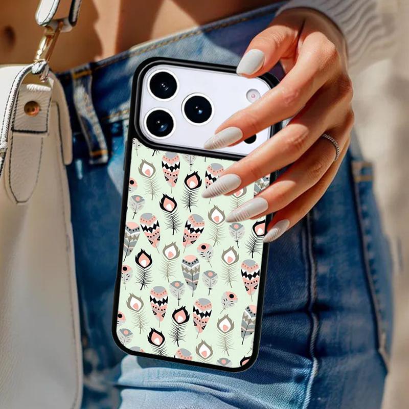 Чехол для телефона с акварельным узором из перьев Для iPhone 17 Air 14 15 13 12 Max Чехол Для Apple 16e 11 Pro Max Plus Coque