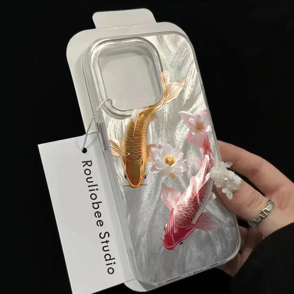 Чехол для телефона с узором «Карп на удачу» для iPhone 17 Pro 15 16 14 13 12 11 Pro Max 17e 16e 8 7 Plus XR XS X Серебристый Мягкий Ударопрочный Чехол