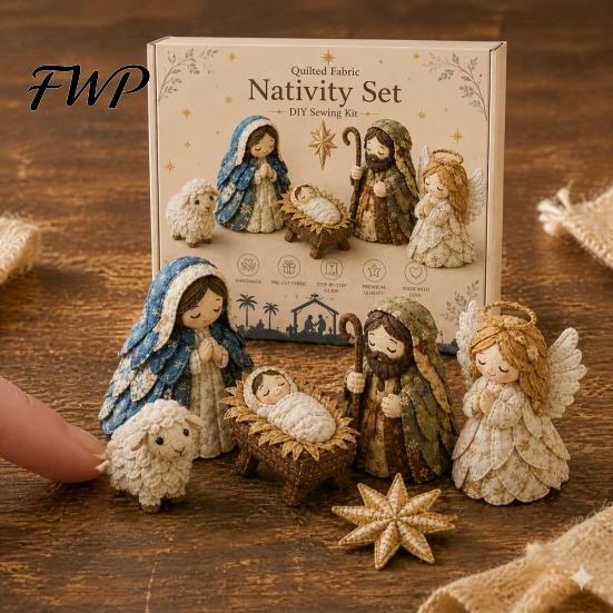 Festive Fabric Crafting Supplies Nativity Scene Patchwork DIY Kit, Sewing Handmade Art Project Religious Quilted Craft Set for Home Christmas