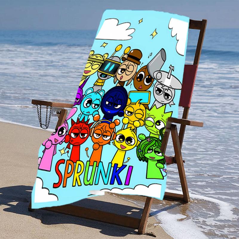proof beach towel with a Sprunki1 pattern - soft,absorbent,quick-drying,machine washable - perfect for swimming,camping,bathing