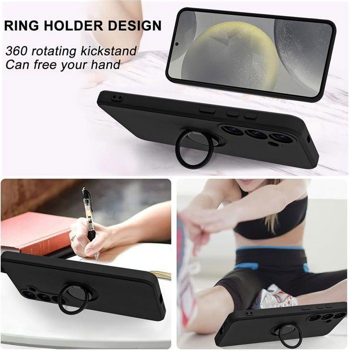 Coque pour Samsung Galaxy S25 Plus (S25+) Silicone Liquide avec Anneau Rotatif Noir