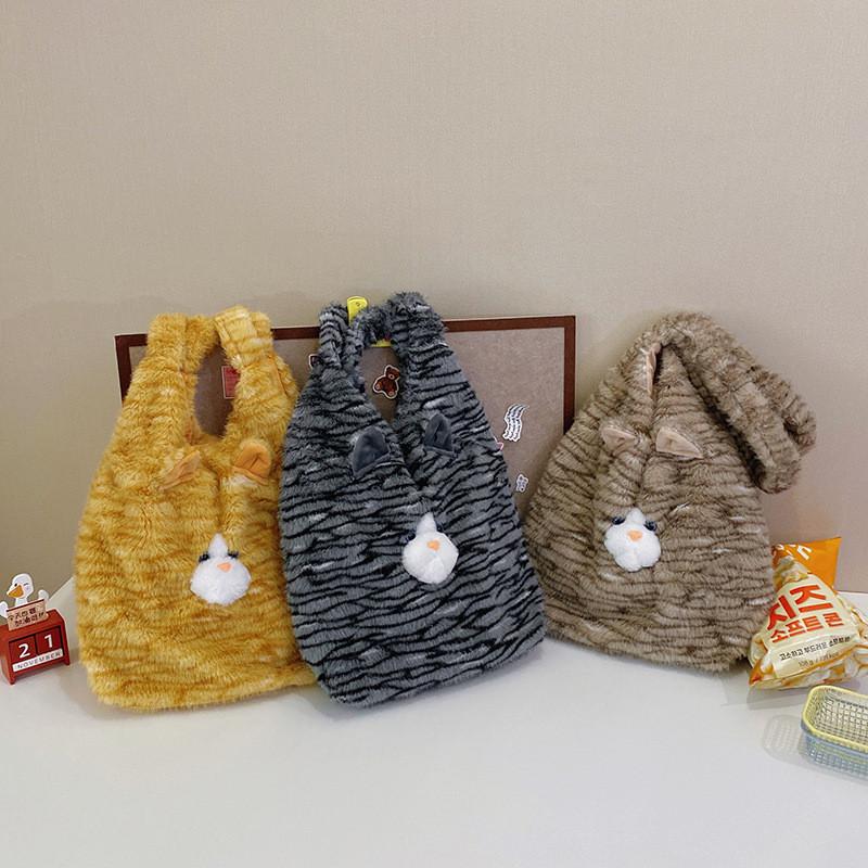 Cute Plush Cat Backpack With Tail Design Tote Bag Suitable For Commuting Daily