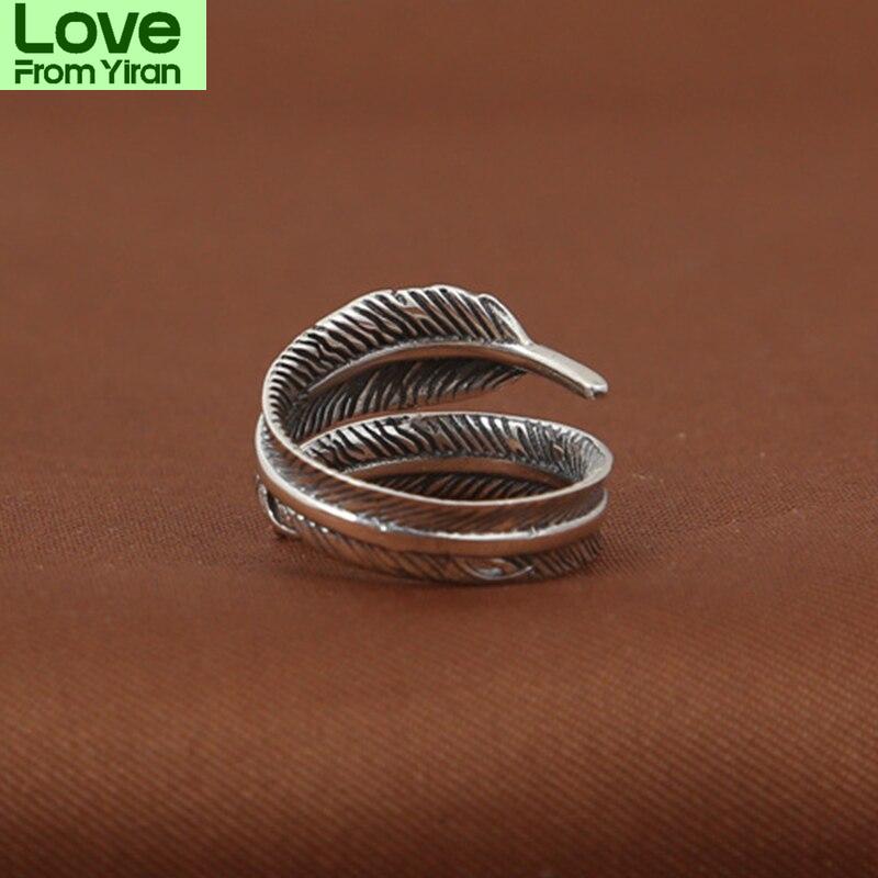 Серебряное ювелирное изделие S925 пробы, персонализированное, ручная работа, ретро, тайское серебряное открывающееся кольцо в форме пера