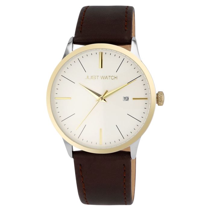 Montre homme - Malik - Cuir marron - Boîtier rond 41 mm doré - Étanchéité 5 ATM