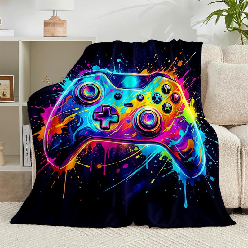 1PC Colorful Gaming Controller Flannel Blanket Gift, Suitable for Both Men And Women, Soft Ideal for Beds And Sofa, Birthday Or Christmas Gift