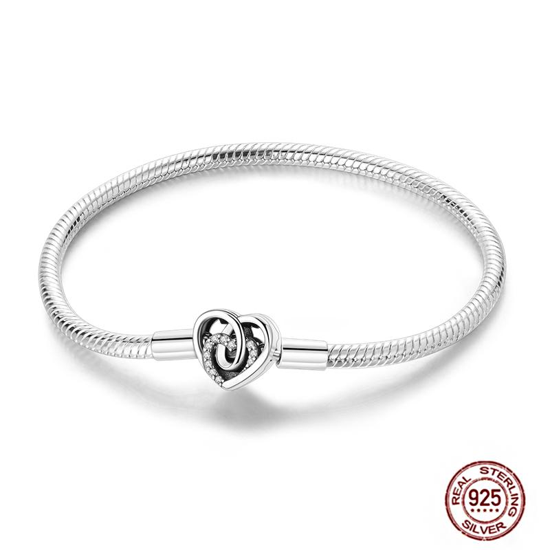 17-20CM Star Moon Bracelet 925 Copper Pink Heart Clover Charms Snake Chain Luminous Bracelet For Women DIY Birthday Zircon Gift