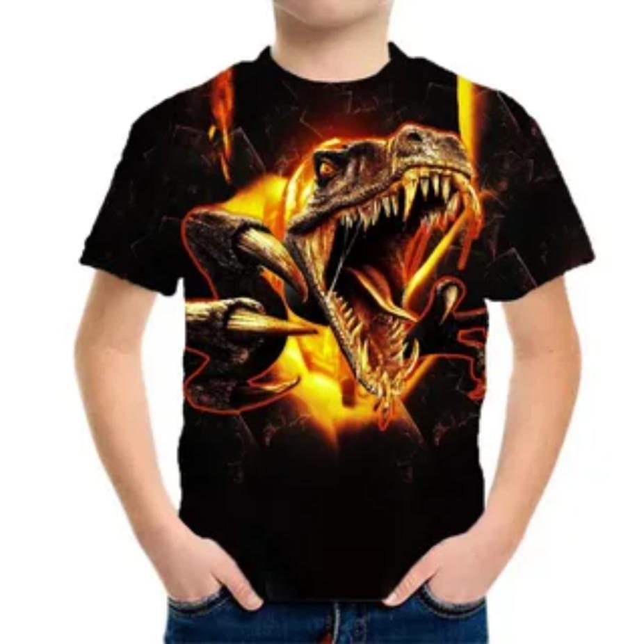 Детские футболки с динозаврами, топы с круглым вырезом, полиэстер, повседневная спортивная одежда, удобные футболки, футболка с 3D-принтом, с коротким рукавом