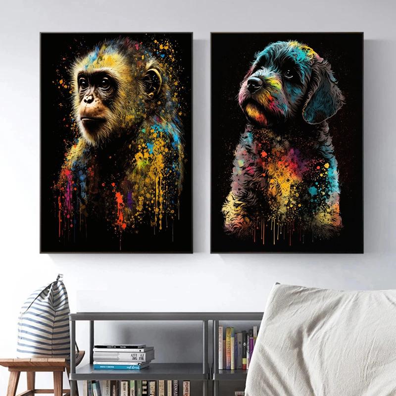 Современные граффити животные лев обезьяна тигр постеры и принты абстрактная акварель живопись холст настенные художественные картины для домашнего декора