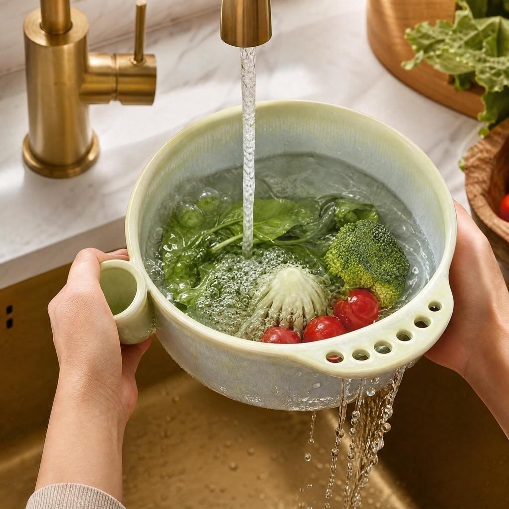 Керамическая миска для мытья фруктов и овощей с рисунком