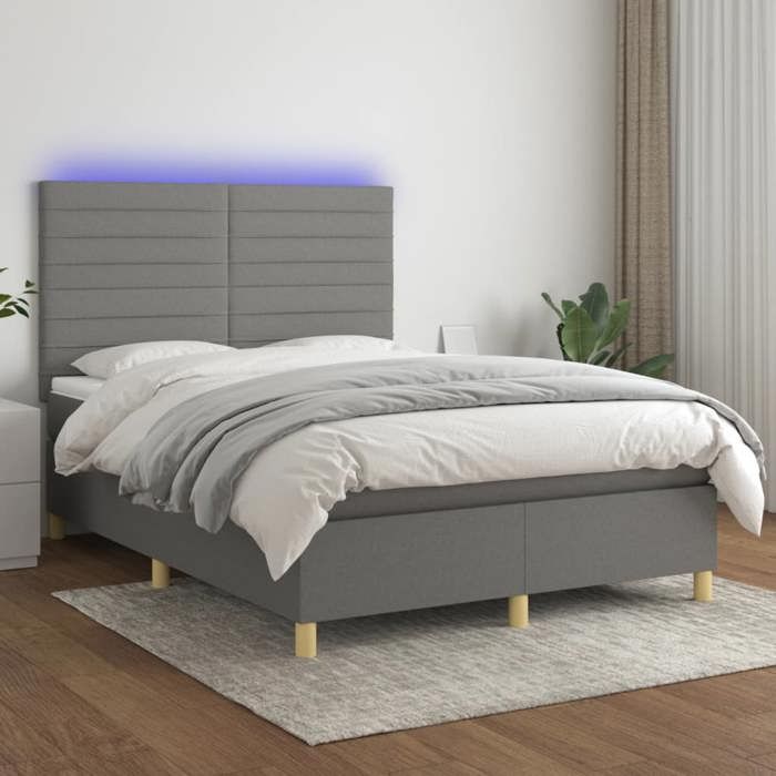 VidaXL Slatted Bed Base with Mattress and LED, Upholstered Bed, Double Bed, Adult Bed for Interior Bedroom, 3135518