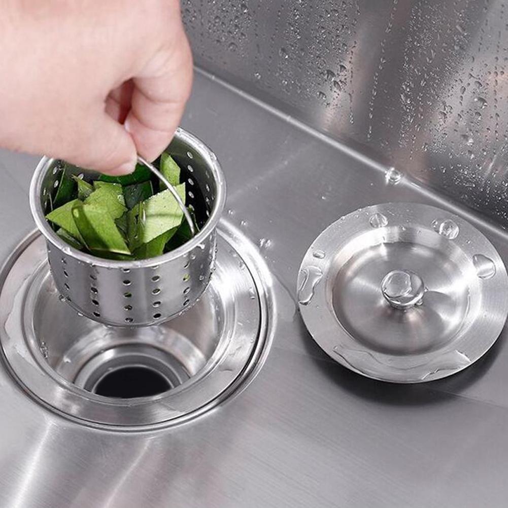 Фильтр для слива раковины из нержавеющей стали, кухонные принадлежности, инструменты со съемной глубокой корзиной для отходов и уплотнительной крышкой