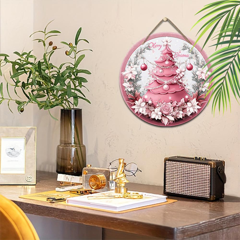 Деревянная розовая рождественская табличка, круглое украшение «Счастливого Рождества» для декора на входную дверь, стену, идеальный рождественский подарок