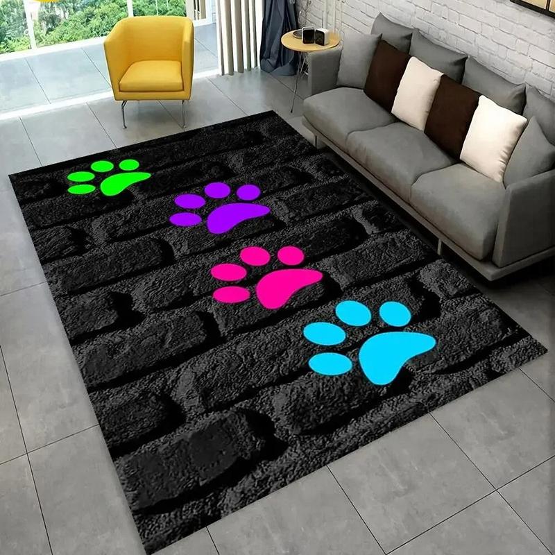 Pet Paw Pattern Rectangular Rug, Colorful Animal Paw Prints, Soft Non - Slip Carpet for Living Room Bedroom Pet Area Decor
