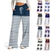 Women's Wide Leg Casual Pants High Waist Striped Sports Pants