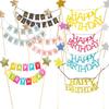 Happy Birthday Star Cake Decoration Set: Non-Woven Fabric Banner & Toothpick Inserts