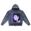 DTG print Knitted Denim Zip-Up Hoodie anime streetwear 21 Brother Print Zipper Hoodies  
