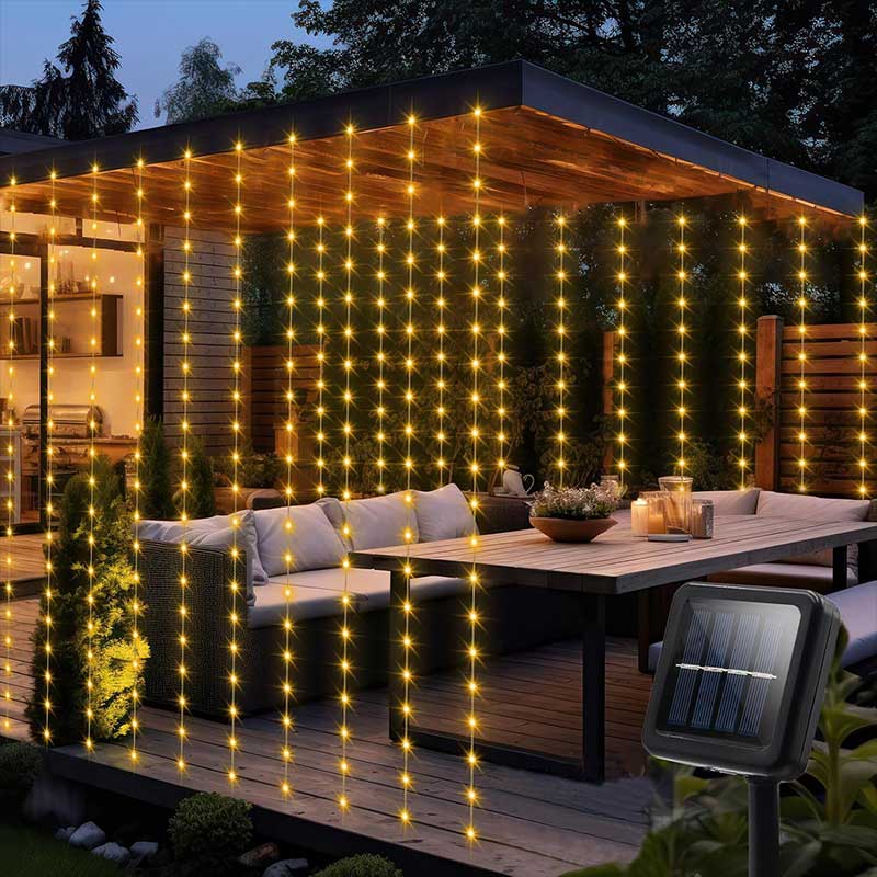 Solar Curtain String Lights Outdoor Fairy Lights Powered Twinkle String Lights 8 Modes for Home Garden Patio Christmas Decor