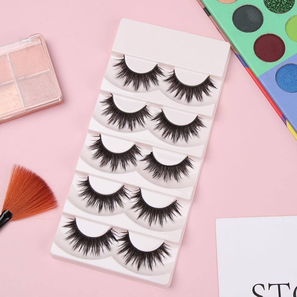 5 Pairs Beauty Natural Soft Cross Eye Lashes Extension Handmade Black False Eyelashes