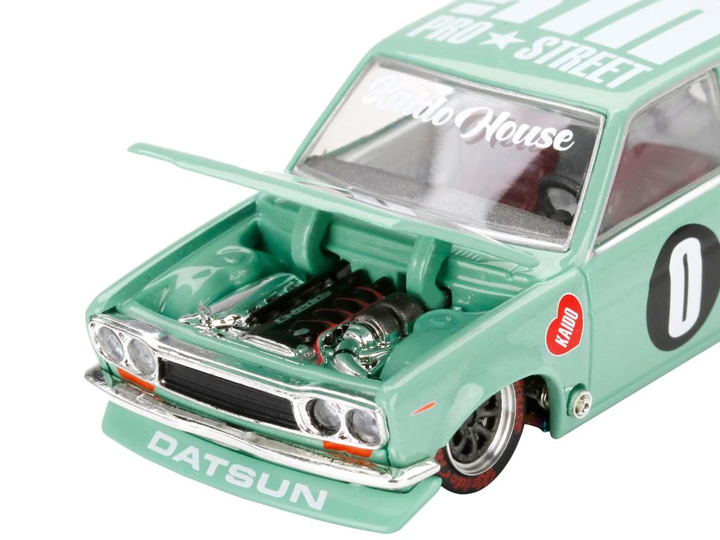 Datsun 510 Pro Street KDO510 Light Green Jun Kaido House Special Diecast Model Car True Scale Miniature (Design Imai) 1/64 ""