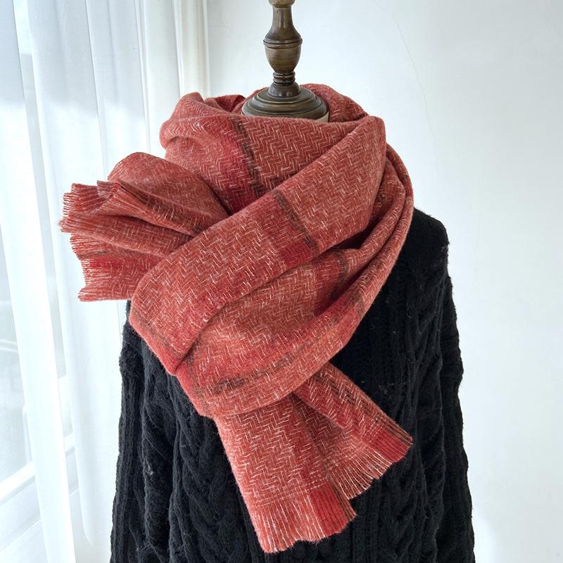 New Plaid Scarf Women's Imitation Cashmere Fringed Shawl Autumn and Winter Warm and Thickened Scarf Elegant Casual Scarf for Women