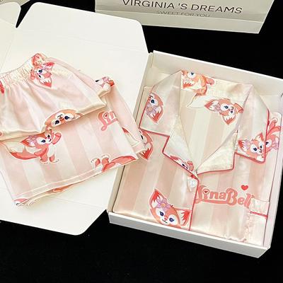 Пижама из ледяного шелка в мультяшном стиле, женская летняя с коротким рукавом, костюм для отдыха Lingna Belle, можно носить на улице