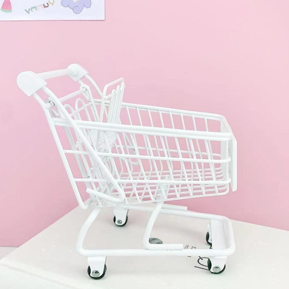 Model Mini Storage Basket Metal Toy Trolley Container Portable Shopping Cart Storage  Desktop
