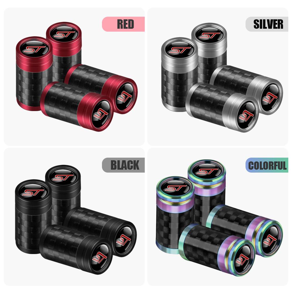 AJS1 New 3D Car Accessories Wheel Carbon Fiber Valve Caps Stem Case For Ford Kuga Transit Ecosport Focus Ranger Mondeo Mustang Fusion