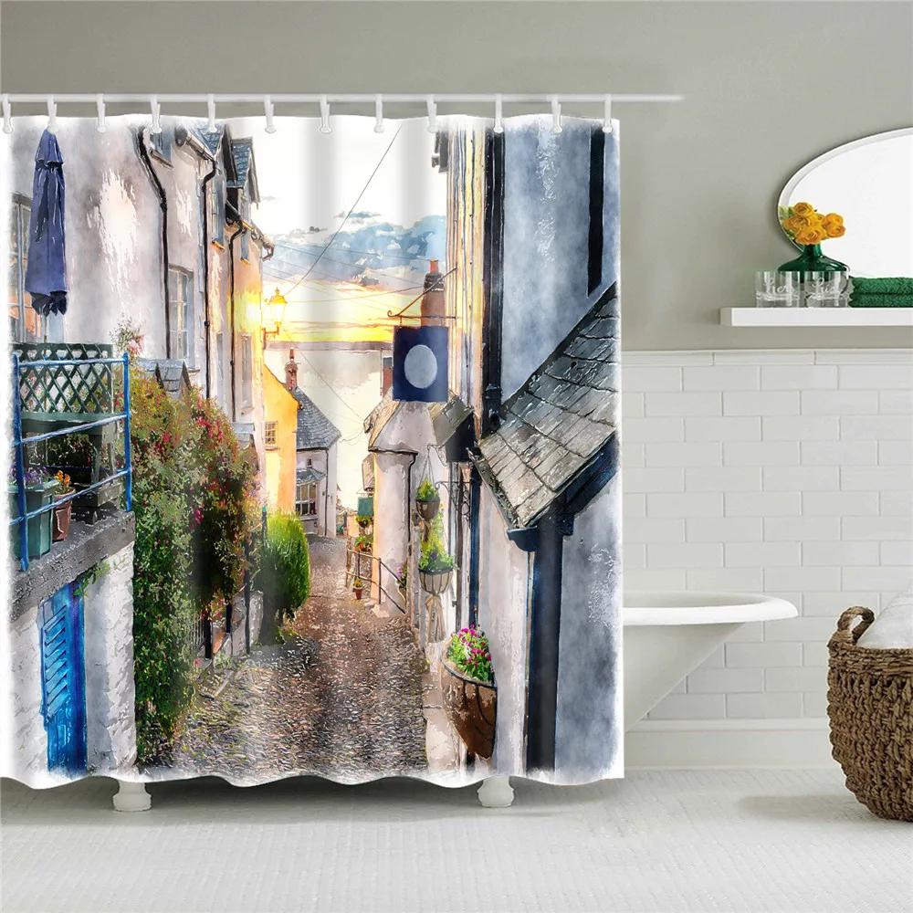 Retro Artistic Flag Shower Curtain Rustic Country Barn Door Pattern Bath Curtains Bathroom Curtains for Bathtub Home Art Decor