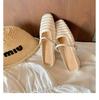 Retro woven hollow square head with thick heel Muller half slippers women's summer wear beach temperament bag head sandals