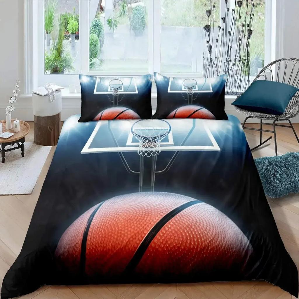 Баскетбольный пододеяльник, черный, 3D, спортивный, тематический, комплект постельного белья, баскетбольная площадка, соревновательные игры, королевский пододеяльник