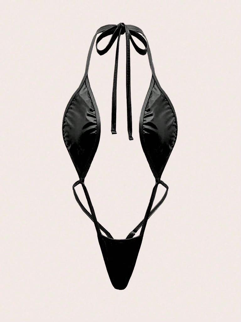 Women's Erotic Lingerie Set Deep V Backless Three-Point Jumpsuit Solid Sexy Lingerie for Women