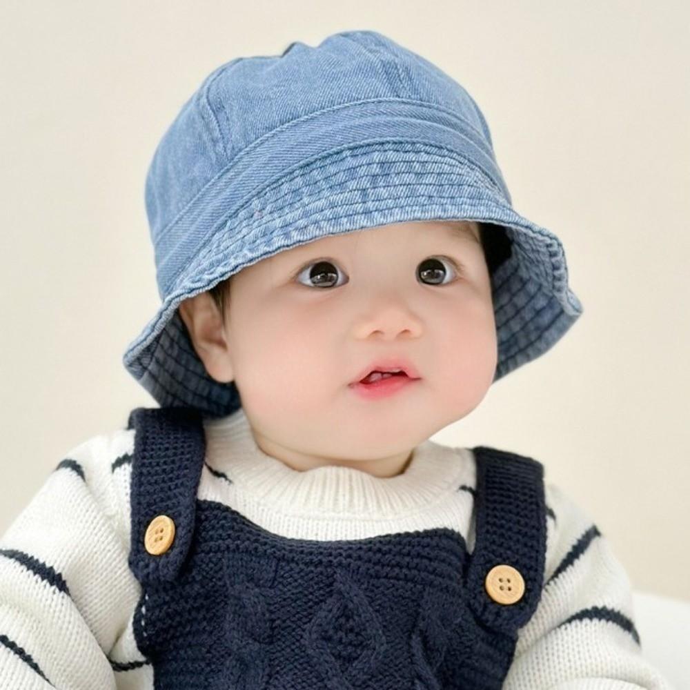 Cloth Baby Sun Hat Solid Color Children Fisherman Cap Cute Washed Denim Bucket Hat  Boys