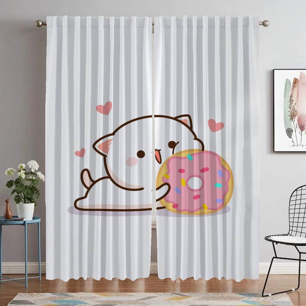 Кухонные шторы для гостиной, занавески Peach Mochi Cat, украшения на Хэллоуин, перегородки, шторы для домашнего интерьера, 2 шт., оттенки