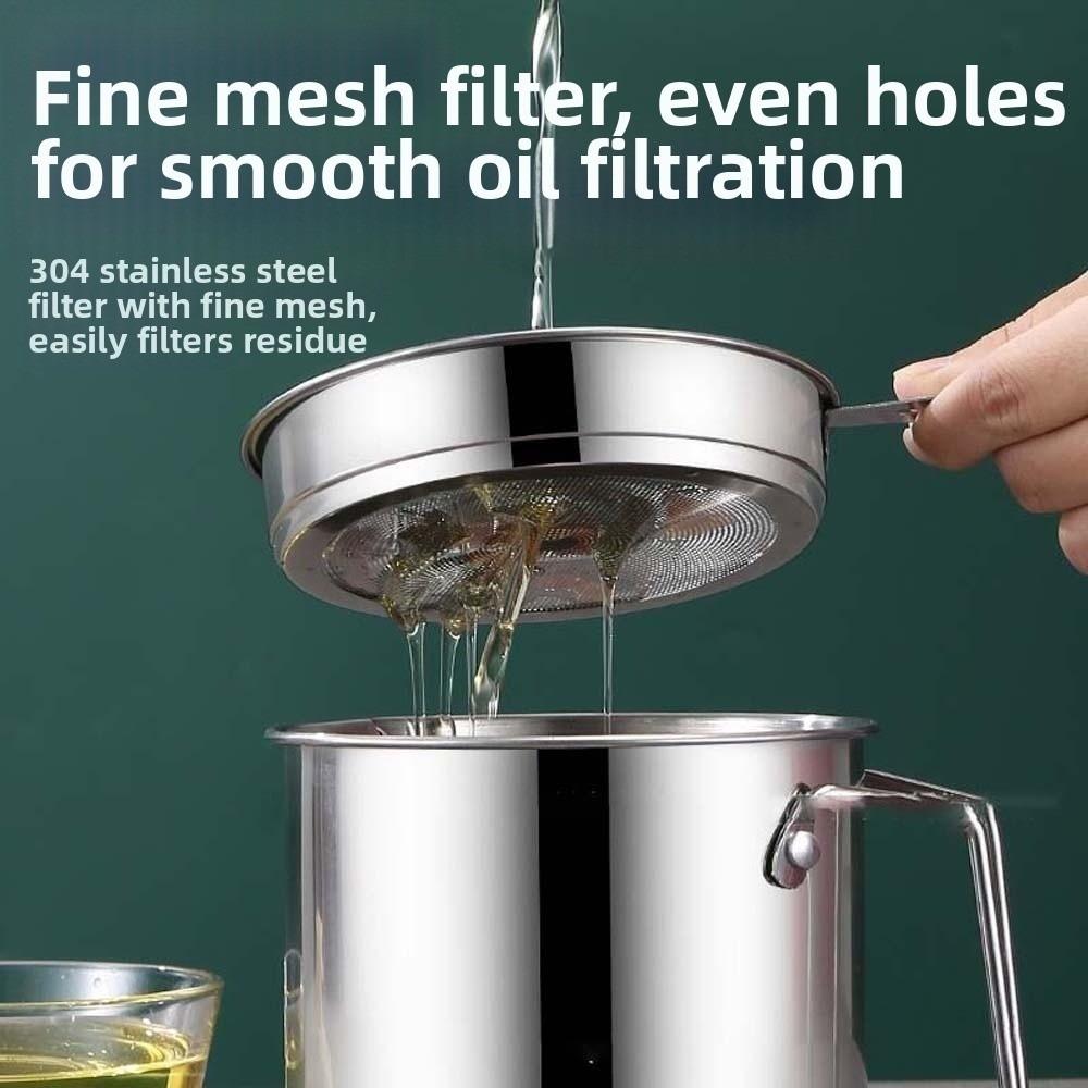 304 Stainless Steel Stainless Steel Oil Pot 1.4L/1.8L Oil Filter Pot Kitchen Supplies