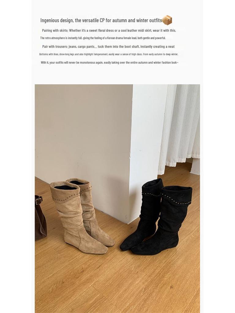 Женские ботильоны из овчины в французском нишевом стиле с острым носком, на танкетке, со сборками, в ковбойском стиле, 2025