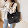 Fashionable Womens Tote Bag In Denim Fabric With Double Shoulder Straps For Commuting