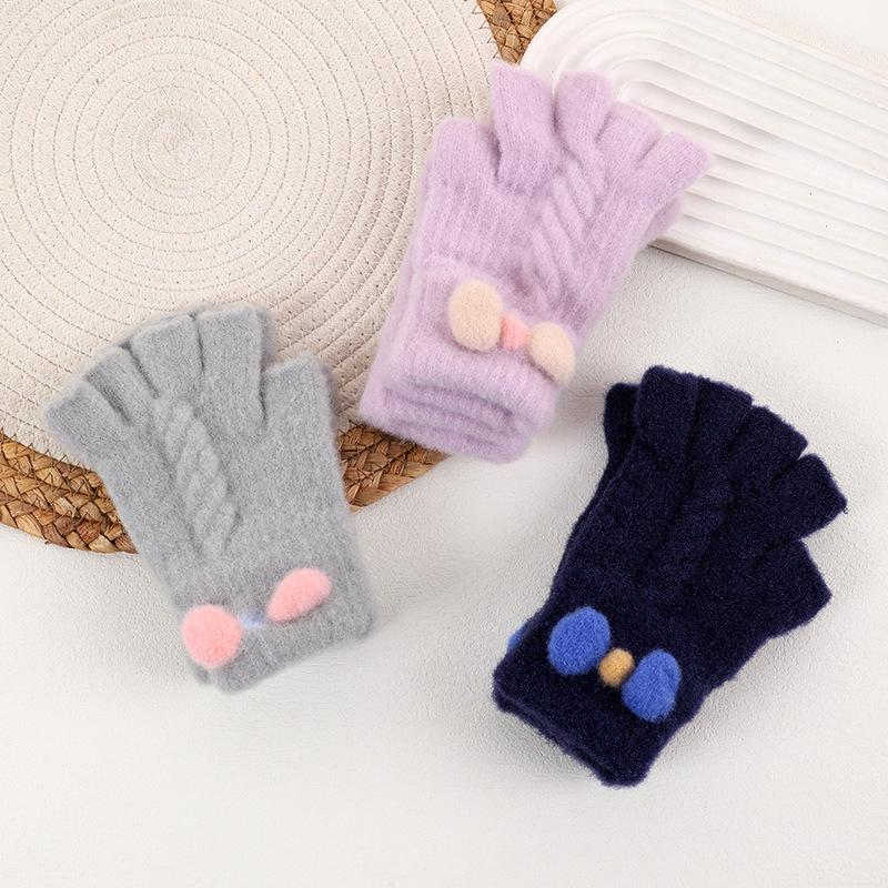 Детские плюшевые митенки с бантиком в корейском стиле - Теплые и милые для осени/зимы