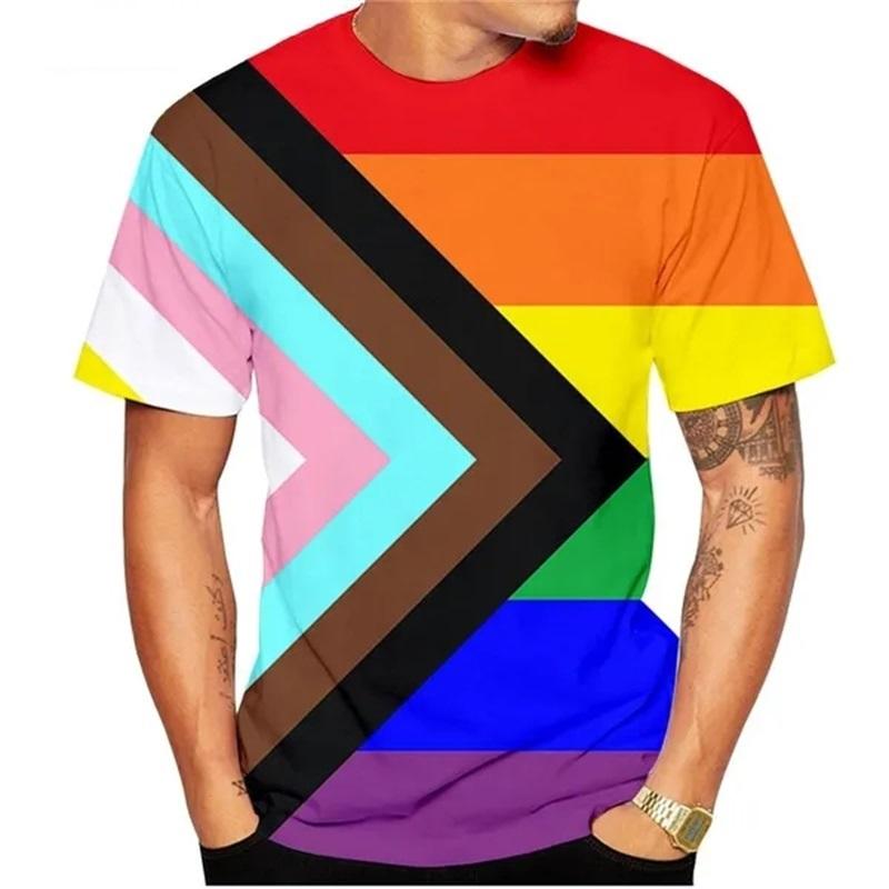 T-shirt 3D Printed Rainbow Gradient Love Pattern Summer Men Women Children Fashion Casual Oversized Crew Neck T-shirt Family Top