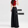Women's Retro Dark Blue High Waist Wide Leg Jeans - 2025 Spring/Autumn Floor-Length Straight Pants