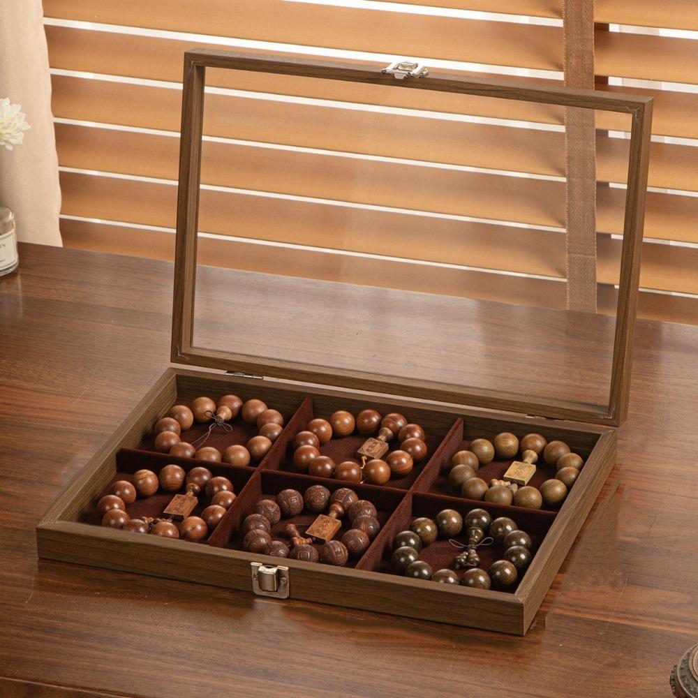 Large Capacity Wooden Jewelry Tray Dust-proof Jewelry Display Box Jewelry Display