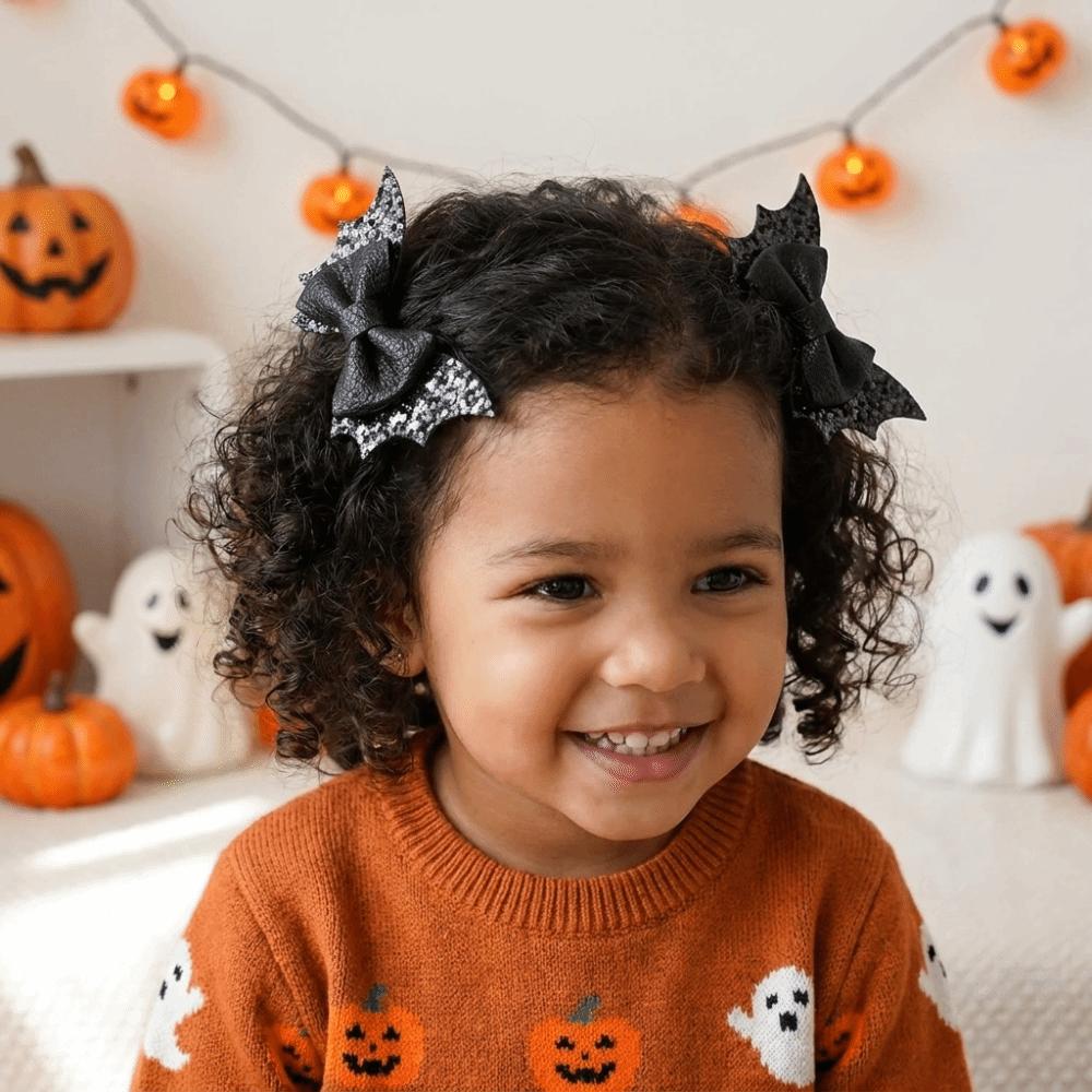 2 pcs/set Double Layered Halloween Barrettes Bow Sequins Hairpin Bat Wing Hair Clips Girl