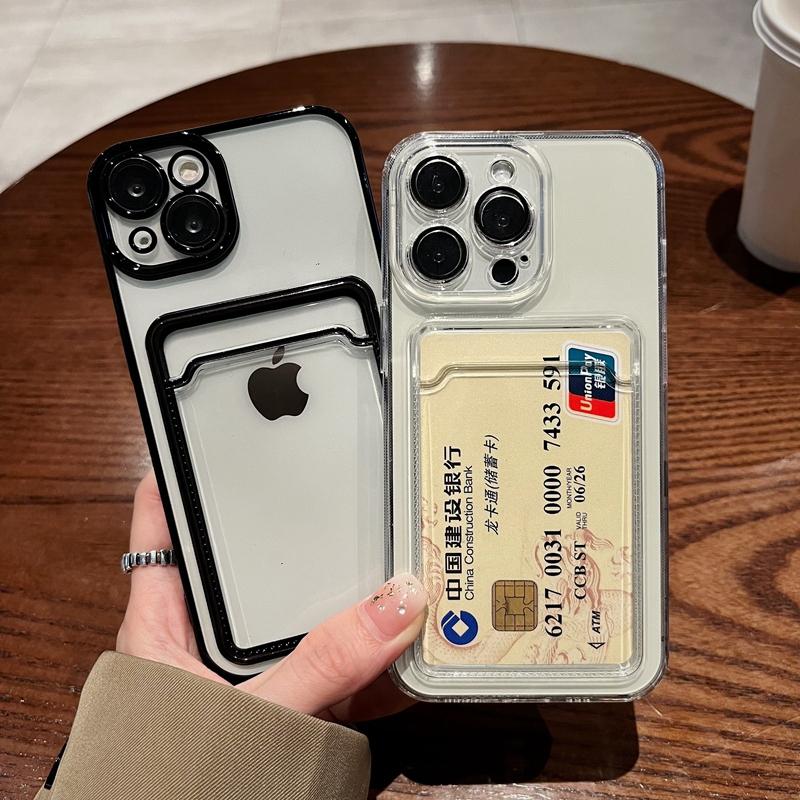 Прозрачный чехол для телефона с держателем для карт для Iphone 14 13 11 12 Pro Max Plus, защита объектива, противоударный силиконовый чехол-кошелек