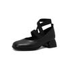 Fashion Autumn 4.5cm Comfortable Mid Heel Elastic Strap Single Shoes Solid Color Square Toe Shallow Mouth Casual Commuting Women Shoe 48