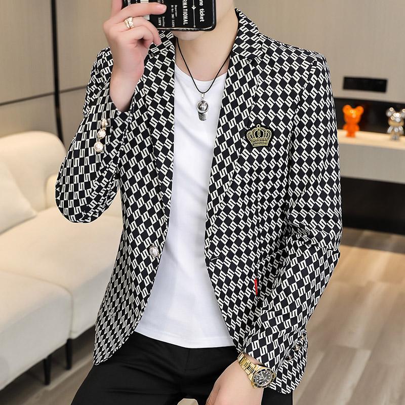 Весенние пиджаки с буквенным принтом и короной, мужские облегающие повседневные пиджаки, свадебные уличные платья, пальто, пиджак Masculino
