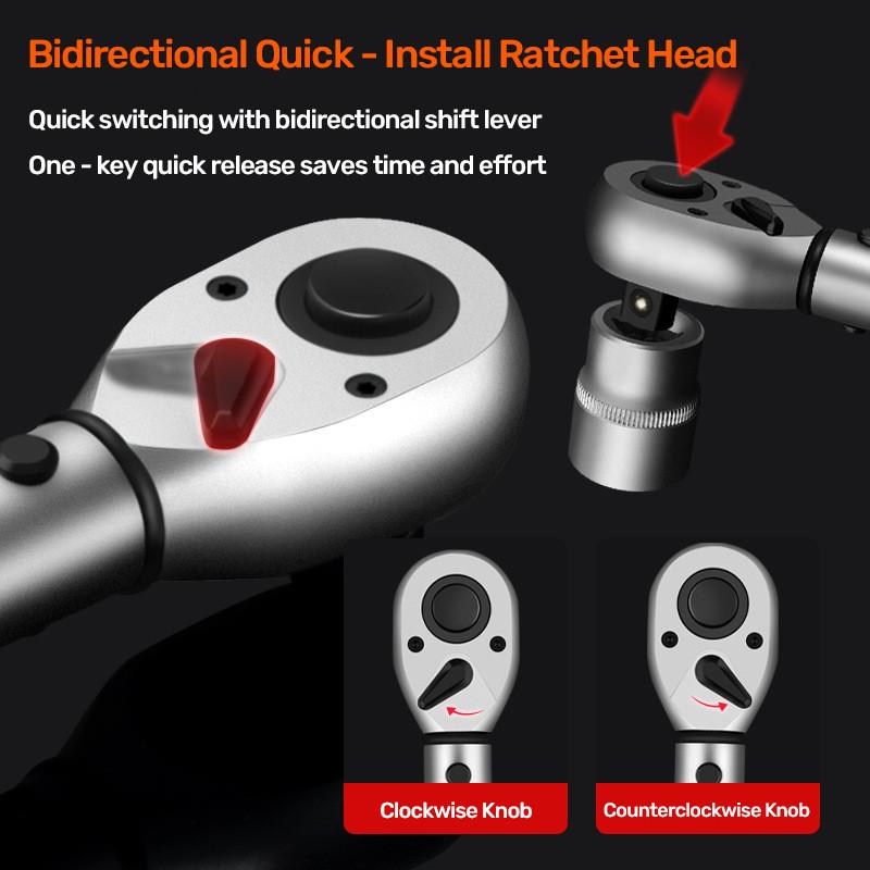 /4'' 3/8'' 1/2'' 1Industrial Dual-Direction Adjustable 72-Tooth Ratchet Handle Drive Click Torque Wrench Upgraded Torque Wrench