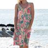 Women's Fashion Summer Printed  Sleeveless Dress Crewneck  Large Hemline Dress