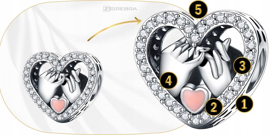 Charms Heart Hands 925 Bead Pendant Beads Zircons