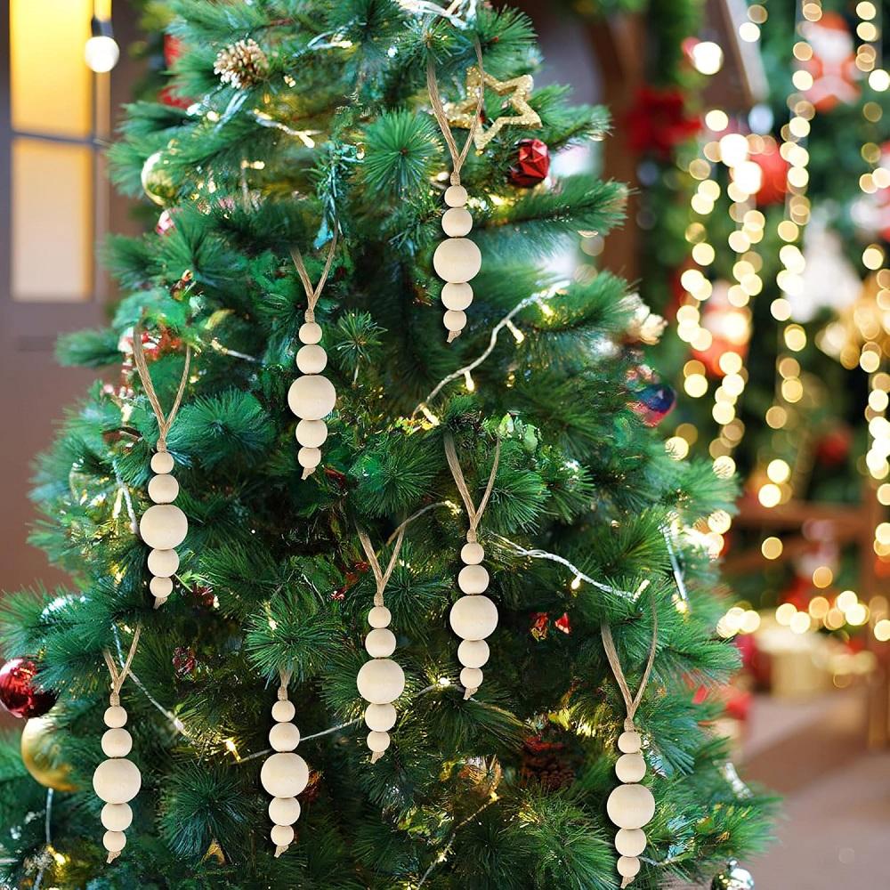 5 шт. Рождественские украшения для елки, подвесные украшения из деревянных бусин, фермерский стиль, натуральная гирлянда из бусин, деревенский, маленькие деревянные, бохо