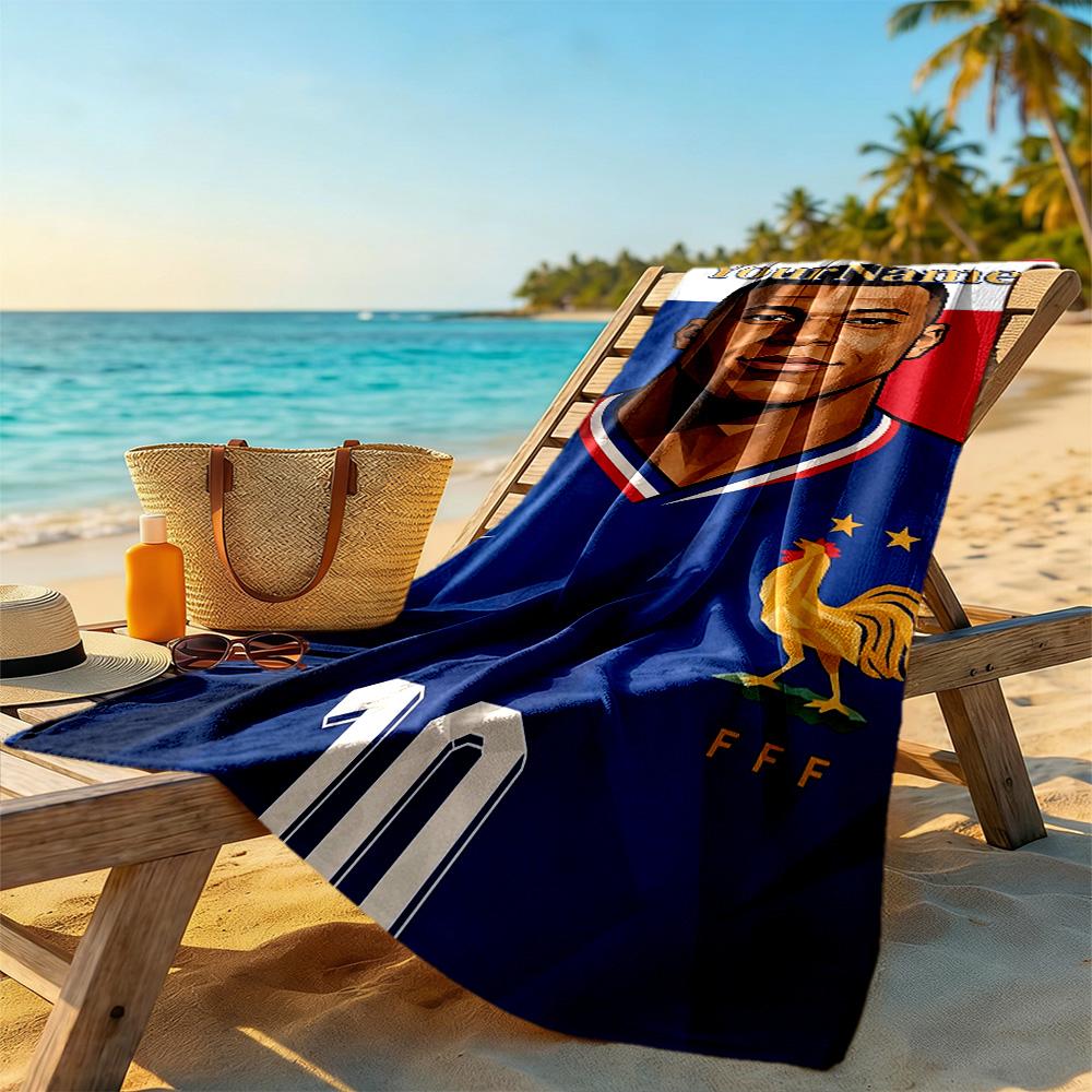 Mbappe Customize Text Beach Towel High Absorbency & Quick-Dry Suitable for Swimming Gym Camping Yoga Vacation