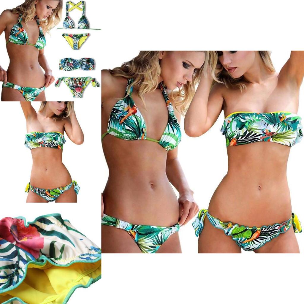 Exquisite Tropical Bikini Set With Green Leaf Print For Stylish Summer Swimwear